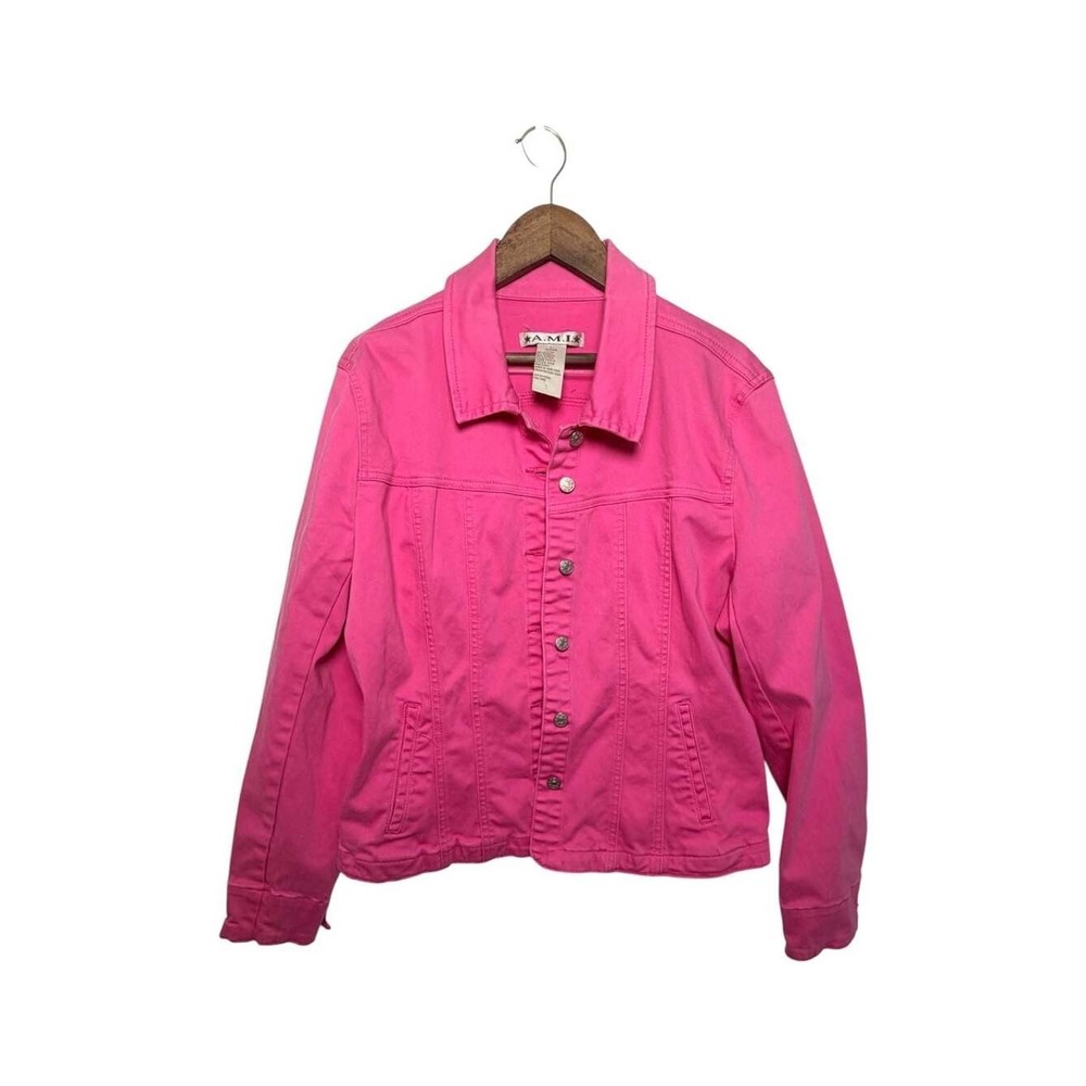 A.M.I. Denim Jacket Women's Large Pink Stretch Cotton Trucker Coat‎ Y2K